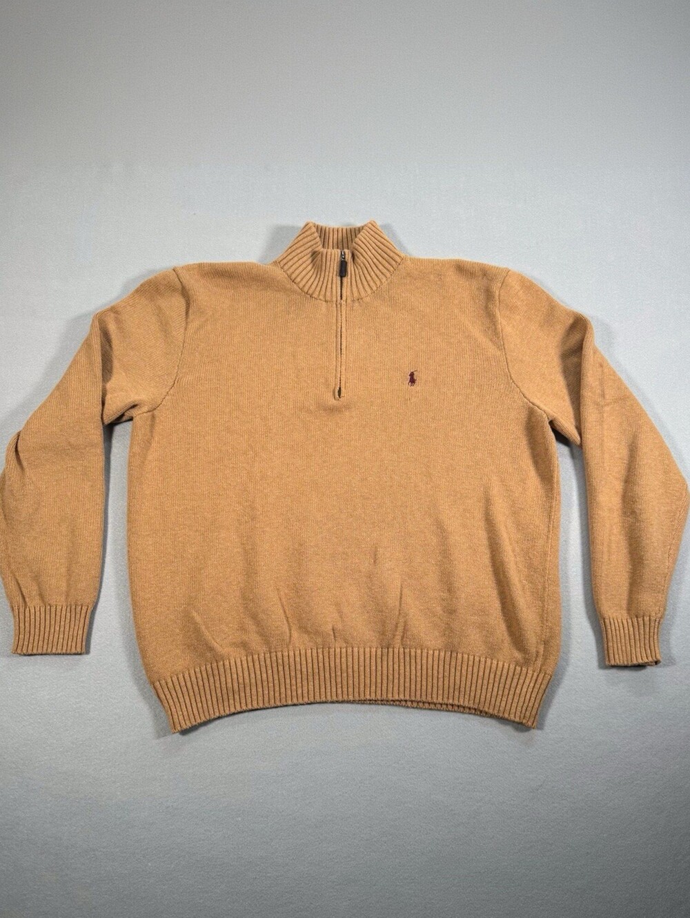 Polo Ralph Lauren Tan Quarter Zip Knit Sweater Classic XL